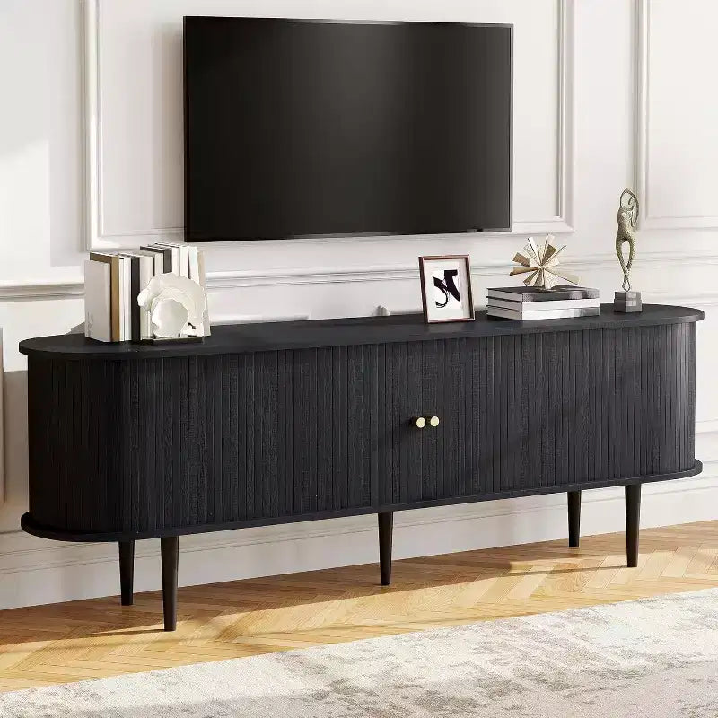 Meuble TV AMERLIFE 70 avec pieds en bois massif, console TV moderne du milieu du siècle avec porte tambour
