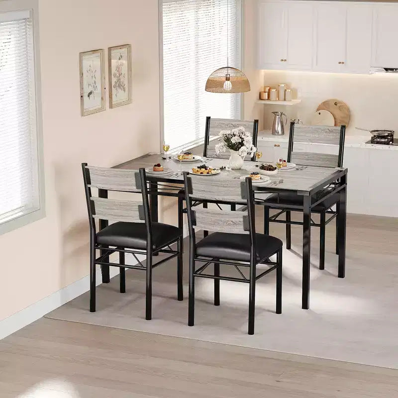 Essgruppe für 4 Personen mit 4 gepolsterten Stühlen, 5-teiliges Esszimmer-Set aus Holz mit Eckenschutz für Küche, Wohnung und kleine Räume