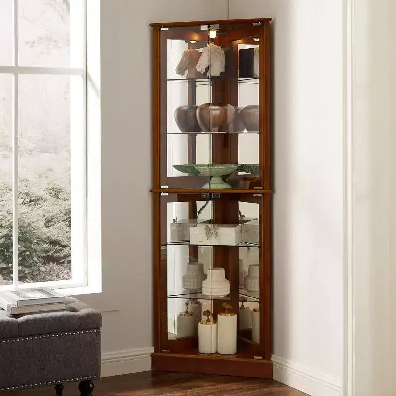 Eckvitrine, Kirschbaum/Walnuss, Glasvitrine mit 4 Türen