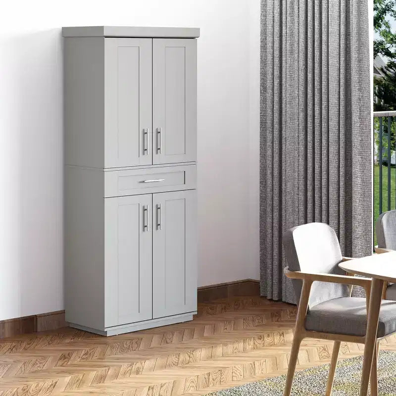 Placard de cuisine moderne indépendant avec portes et tiroir, étagères réglables