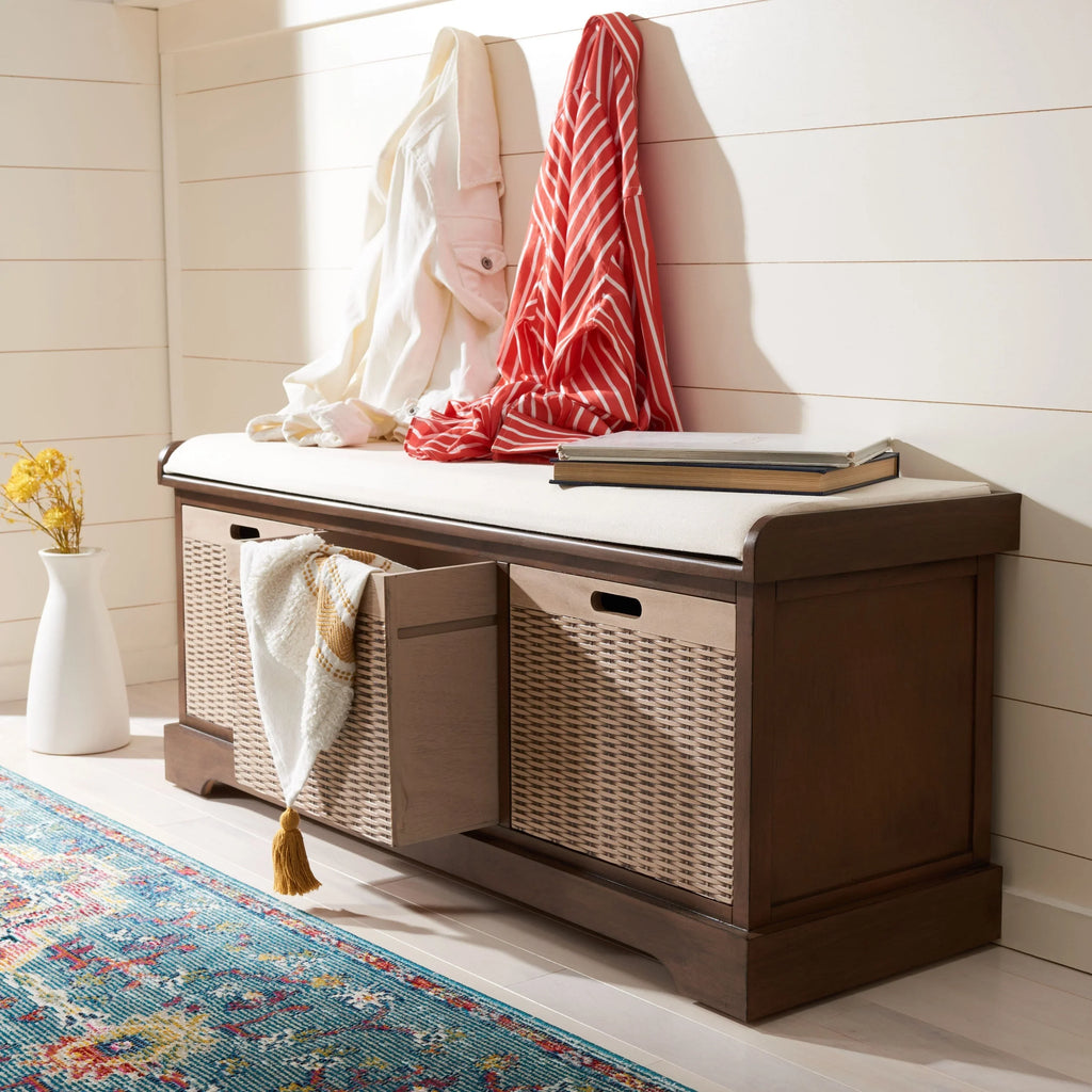 Banc de rangement SAFAVIEH Fiorello avec coussin et 3 tiroirs - 47.3 W x 15 L x 19 H - 47Wx15Dx19H