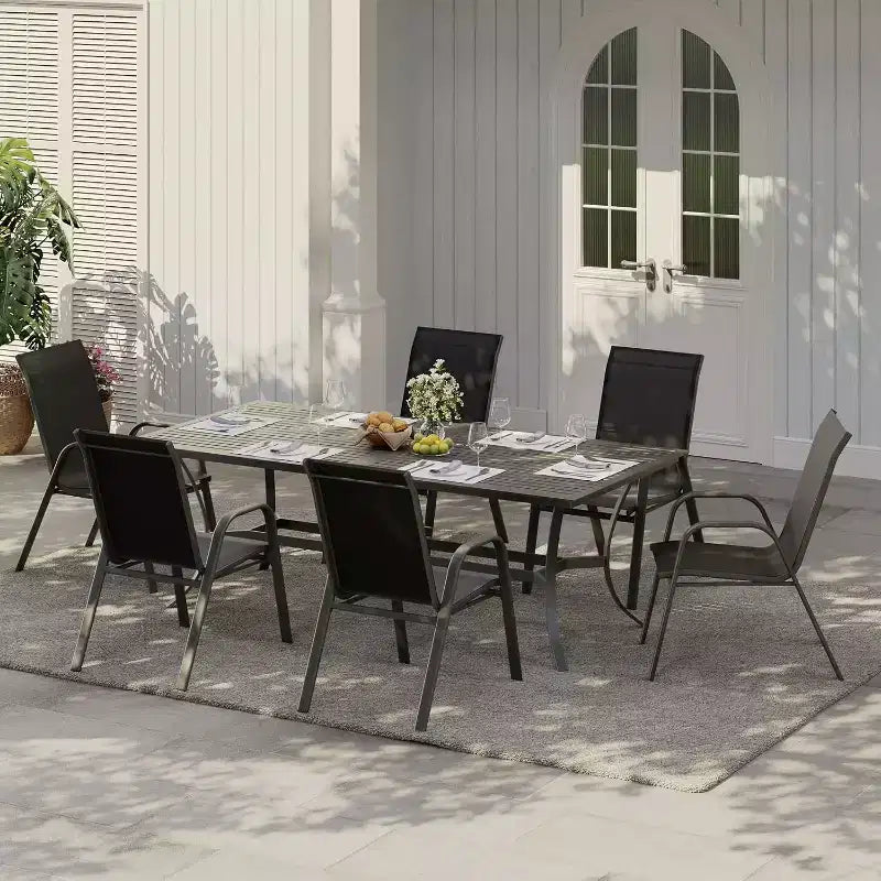 Terrassenstühle, stapelbares Outdoor-Esszimmerstuhlset mit 4/6 Stühlen aus wetterfestem, leichtem Textilene und Armlehnen für Garten und Poolbereich