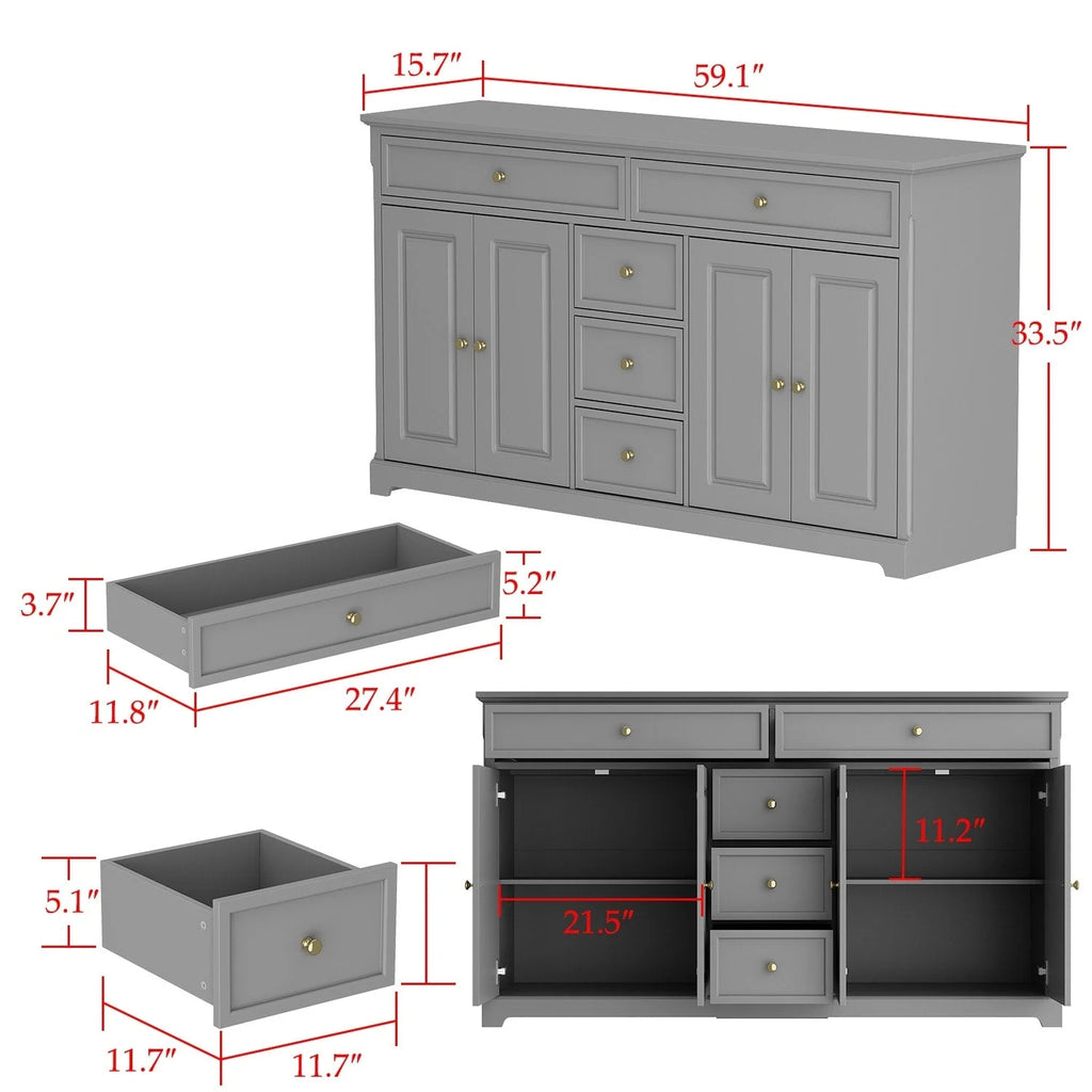 59.1' Sideboard, weiß, Mid-Century-Modern-Stil, zeitgenössisches Design, lackiert