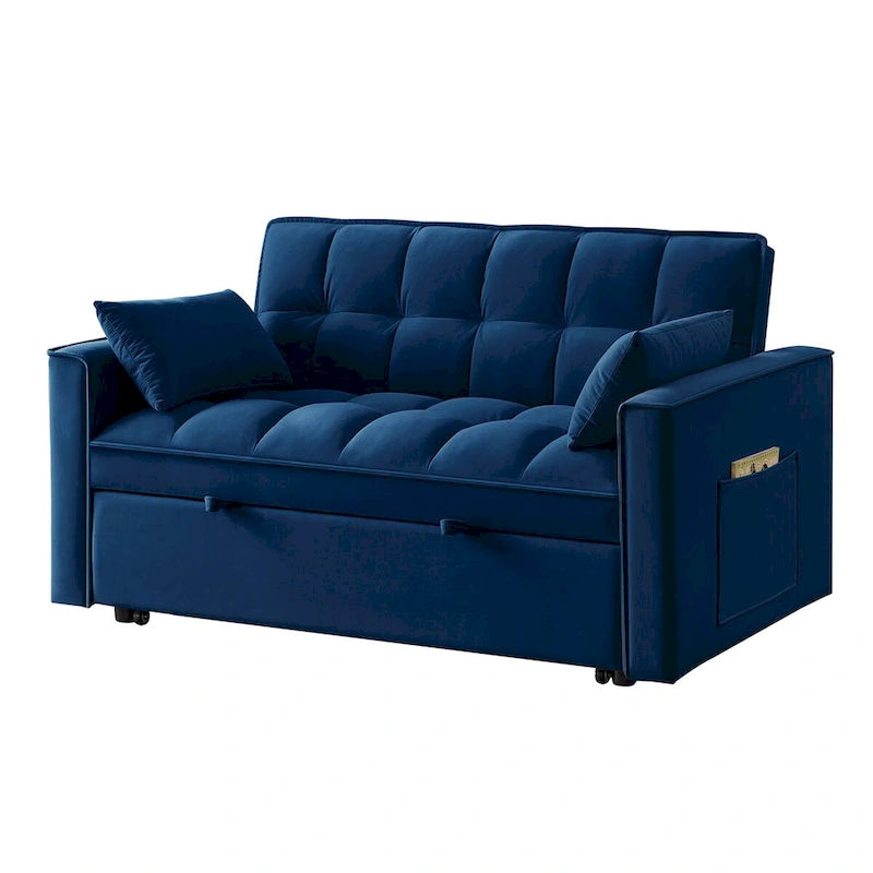 4-in-1-Zweisitzer-Schlafsofa mit Armlehnen und Aufbewahrungstaschen, multifunktionales, getuftetes Ausziehsofa mit verstellbarer Rückenlehne
