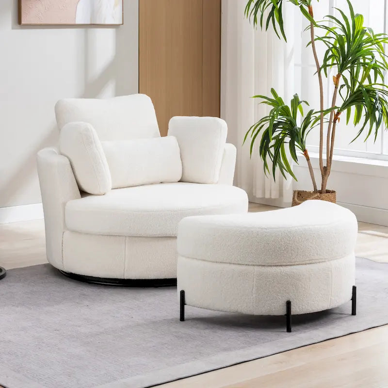 Gestoffeerde draaibare fauteuil van 42.3W met 4 kussens en halvemaanvormige opbergpoef