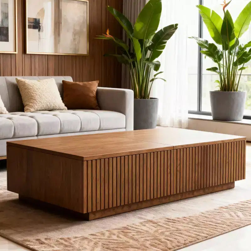 51.1 Couchtisch im Mid-Century-Modern-Stil mit höhenverstellbarer Platte, rechteckiger Wohnzimmertisch in Walnussoptik