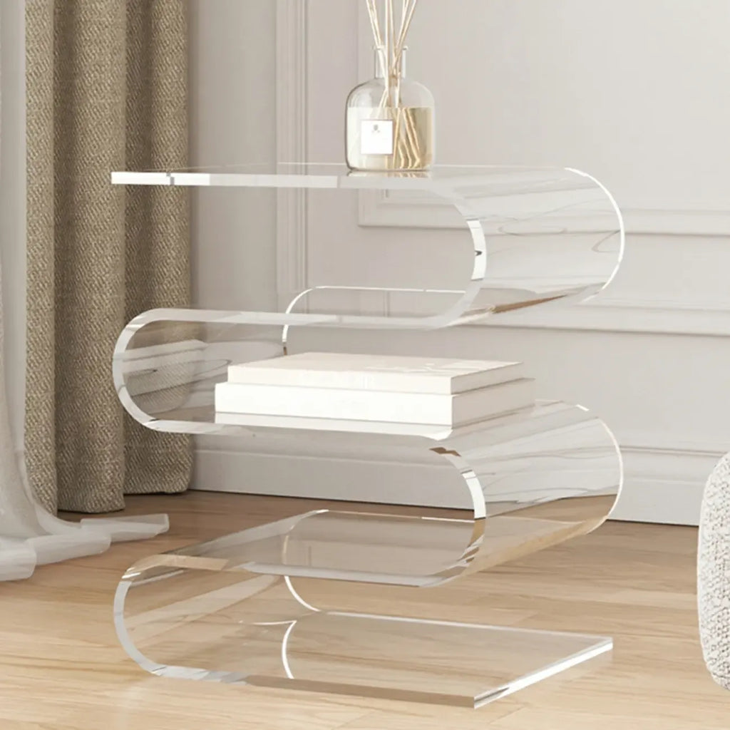 Moderner Beistelltisch aus Acryl in S-Form mit Stauraum