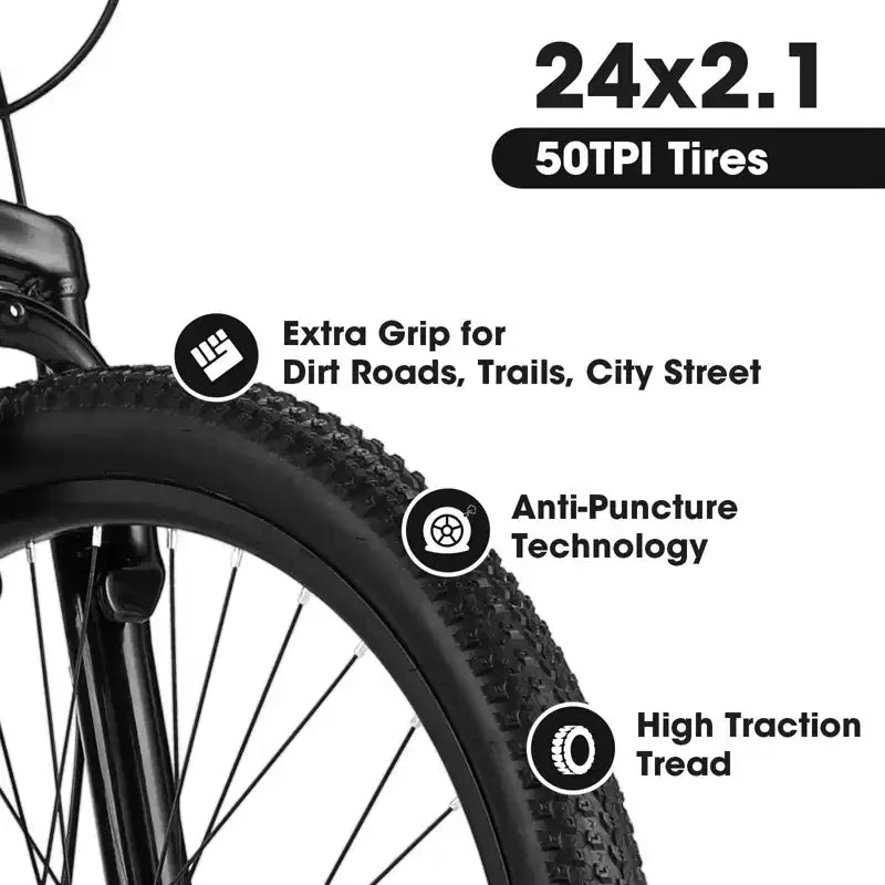 Vélo de montagne Okak 24/26IN avec 21 vitesses et freins à double disque, vélo pour enfants avec suspension avant de 100 mm, vélo tout-terrain pour adolescents et femmes