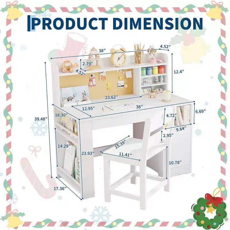Ensemble bureau et chaise d’étude pour enfants avec rangement, bureau d’étude avec étagère supérieure inclinable, pour les enfants de 3 à 8 ans, table d’écriture pour chambre
