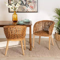 bali & pari Mario moderne bohemien eetkamerstoelen van natuurlijk bruin teakhout en rotan, set van 2
