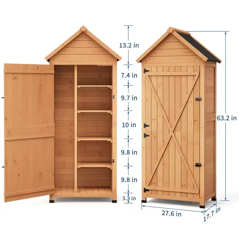 Wasserdichter Gartenschrank aus Holz für Werkzeuge  Abschließbare Doppeltüren, 3 verstellbare Einlegeböden und Schrägdach  Platzsparender Stauraum für Terrasse, Hof oder Rasen