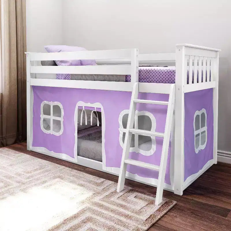 Łóżko piętrowe Max & Lily Twin over Twin z zasłonami i niskim dolnym łóżkiem