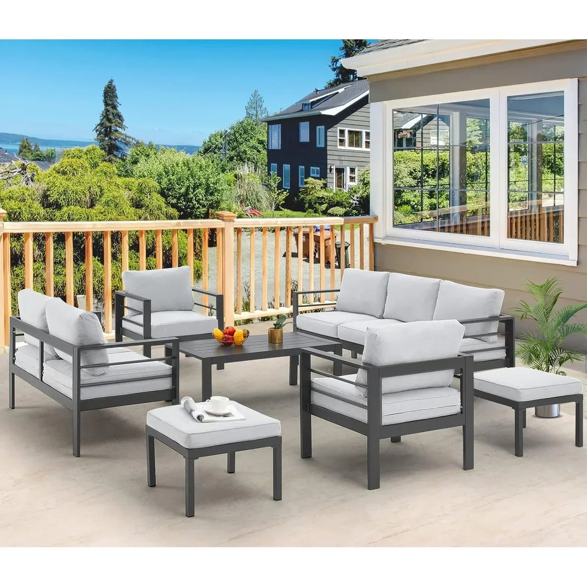 AECOJOY 7-teiliges Gartenmöbelset aus Aluminium für draußen