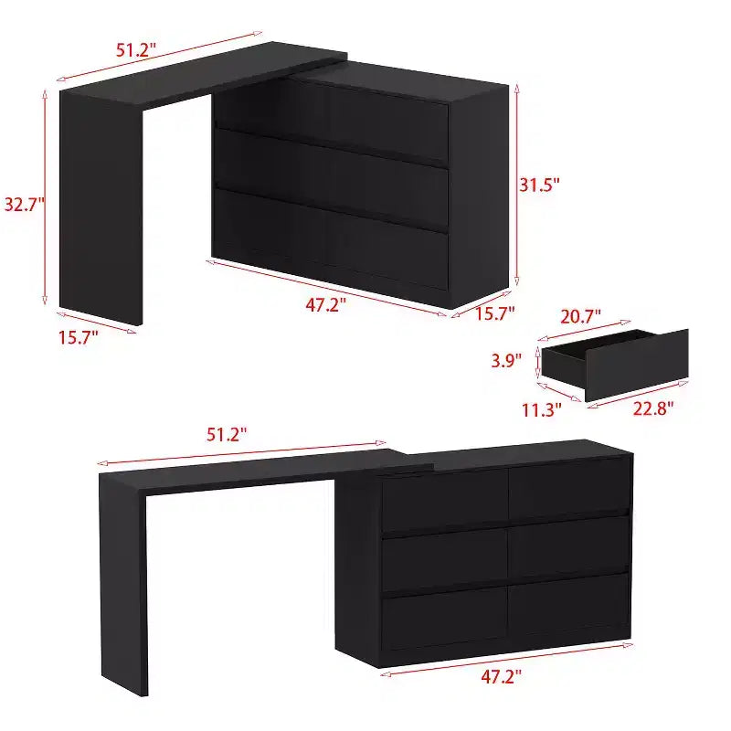 Buffet avec rangement intelligent, pivotant et extensible, avec 6 tiroirs, comptoir prolongé, tapis antidérapant, table à manger pivotante et garde-manger pour îlot de cuisine