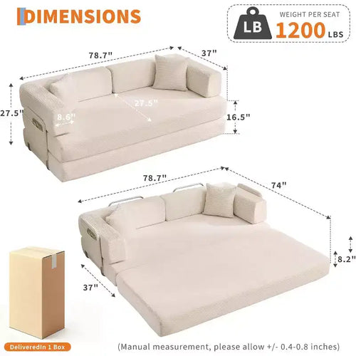 5-in-1-Schlafsofa, 78.8 modulares Cordsofa mit stabilem Gestell, multifunktionales Futon für kleine Räume, Wohnzimmer und Gästezimmer