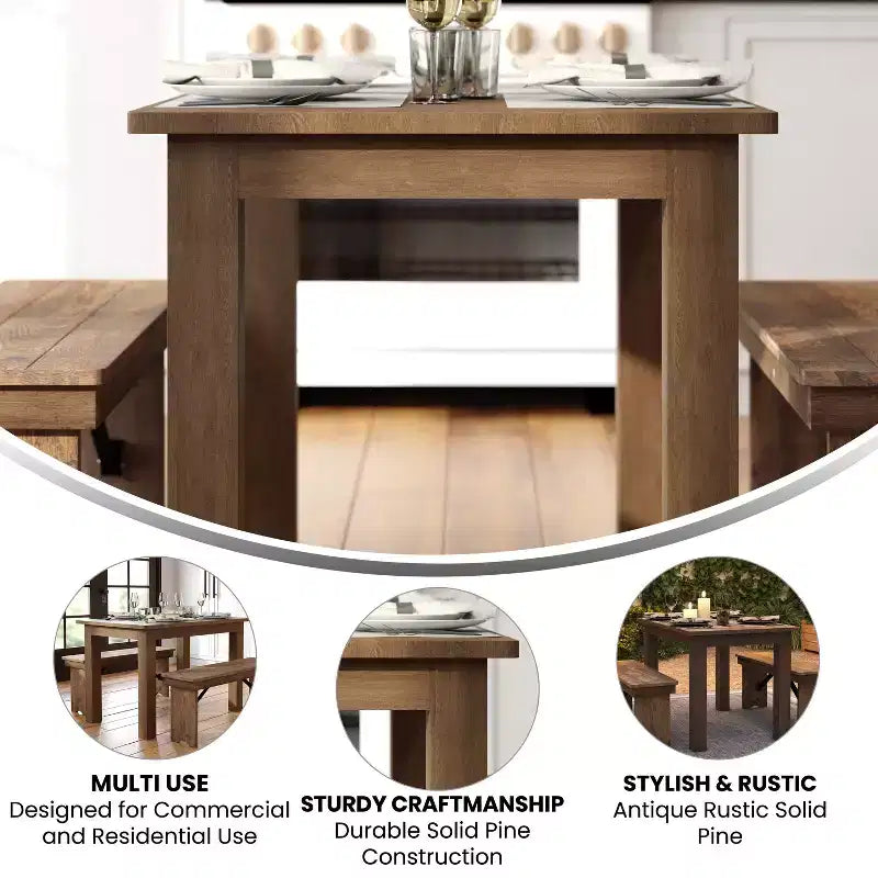 Flash Furniture, rechteckiger Farm-Esstisch aus massivem Kiefernholz, 46 x 30