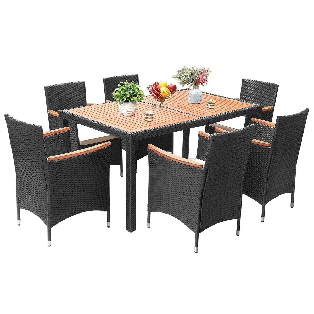 Lacoo Essgruppe für den Außenbereich aus PE-Rattan/Akazienholz