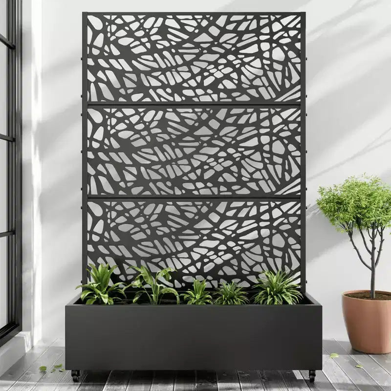 Skrzynia na rośliny MAYEERTY z kratką, żelazna, czarna, model 01, 72x47x16in, zestaw 3-częściowy