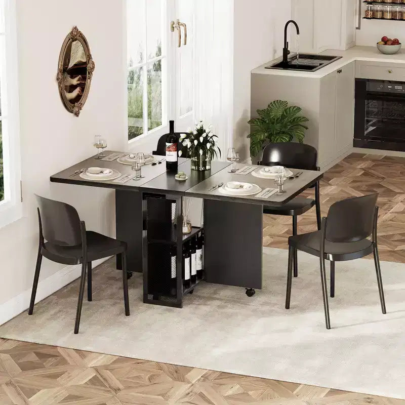 Klapptisch für die Küche, platzsparender Esstisch, ausziehbarer Küchentisch mit Klappplatten und 6 Rollen für kleine Räume