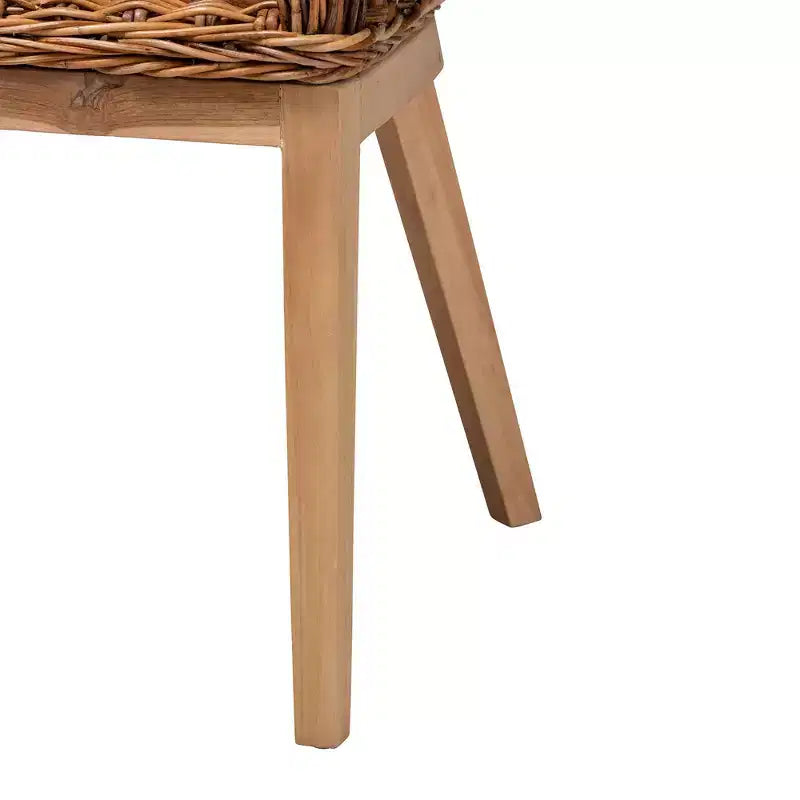bali & pari Mario moderne bohemien eetkamerstoelen van natuurlijk bruin teakhout en rotan, set van 2