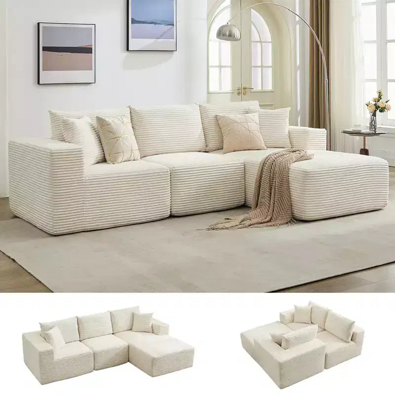 108 Modernes Sofa, 3-Sitzer-Polstersofa in L-Form mit Kissen, Sofa mit tiefer Sitzfläche, keine Montage erforderlich