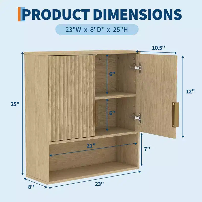 Badkamerwandkast - medicijnkast met staldeuren en verstelbare plank - wandkast van 25x23.6x9 Inch