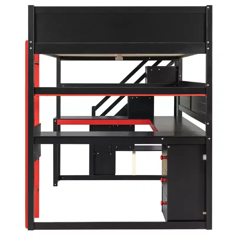GDFStudio Scott houten gaminghoogslaper met opberktrap, bureau, planken en pegboard