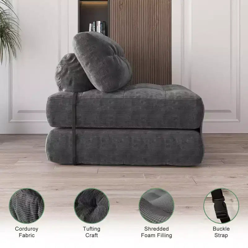 Klappbares Schlafsofa-Futon aus Cord in voller Größe, umwandelbarer Bodenschlafsessel mit Kissen und Rückenstütze