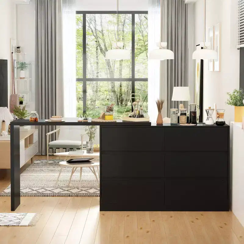 Buffet avec rangement intelligent, pivotant et extensible, avec 6 tiroirs, comptoir prolongé, tapis antidérapant, table à manger pivotante et garde-manger pour îlot de cuisine