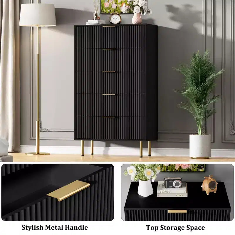 Commode blanche / marbre et bois à 5 tiroirs ?C panneau cannelé, pour 1 personne
