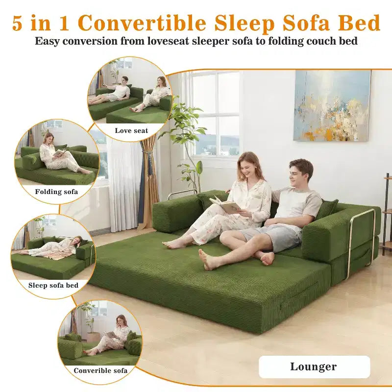 Dyonery 78 Klappsofabett, umwandelbares Cordsofa, Kingsize-Bodenschlafsofa, 4-in-1-DIY-Kombination, modulares Schlafsofa zum Ausklappen, bequemes Sofa.