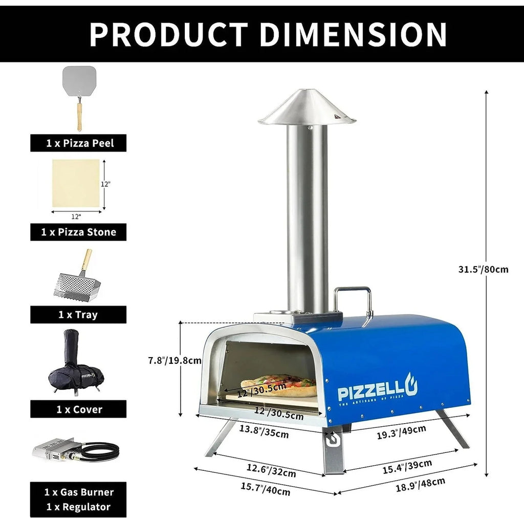 Multifuel-Pizzaofen für draußen, Pizzabäcker für Steinofenpizza mit Gasbrenner und Holzbox - 12 inch