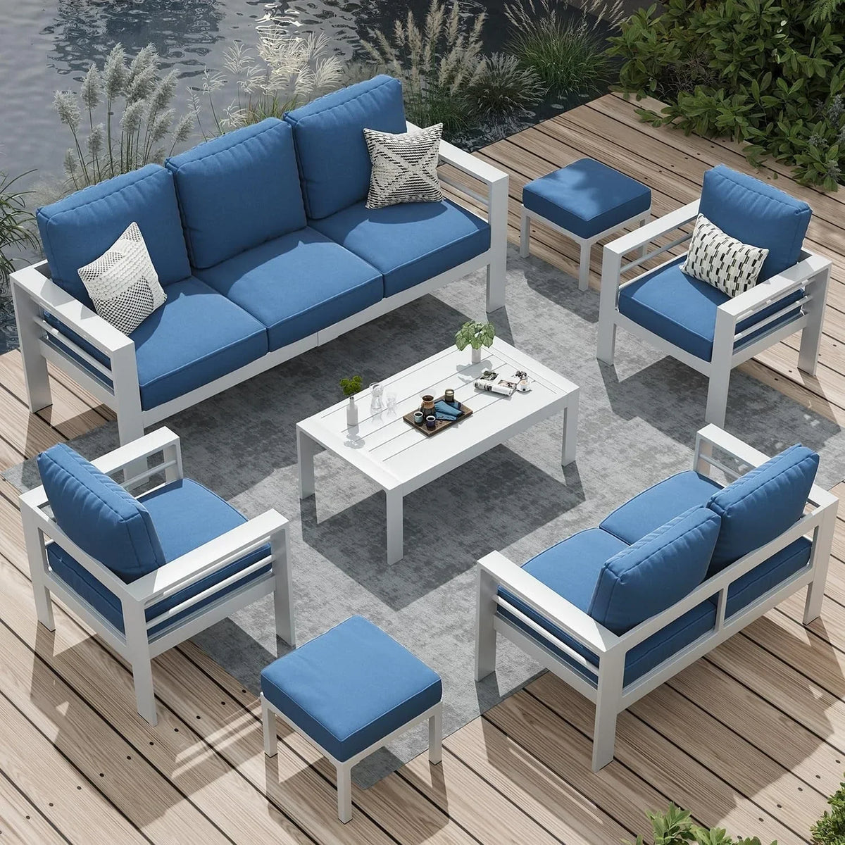 Ensemble de mobilier de jardin en aluminium AECOJOY de 7 pièces, salon de jardin