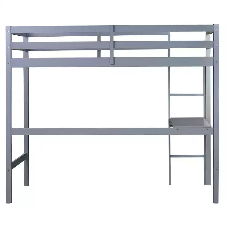 Okak minimalistisches Hochbett mit Leiter, Hochbett für Einzelbettmatratze aus Gummibaumholz mit Sicherheitsgeländer und eingebautem Schreibtisch, Bettgestell für Kinder und Jugendliche