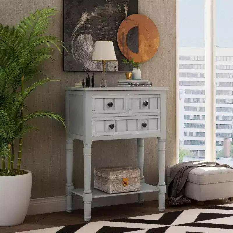 Smalle consoletafel van 23.7in met 3 lades en een plank, sidetable voor kleine ruimtes, hal of woonkamer