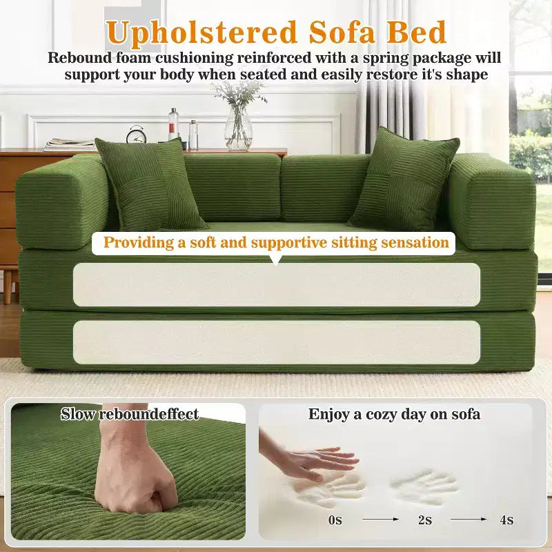 Dyonery 78 Klappsofabett, umwandelbares Cordsofa, Kingsize-Bodenschlafsofa, 4-in-1-DIY-Kombination, modulares Schlafsofa zum Ausklappen, bequemes Sofa.