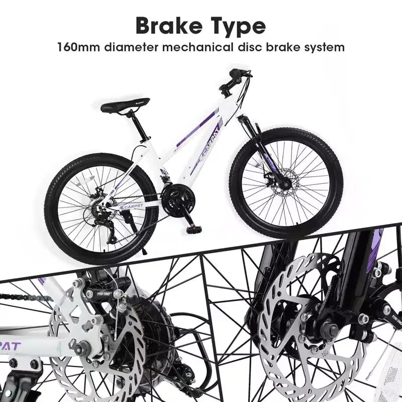 Vélo de montagne Okak 24/26IN avec 21 vitesses et freins à double disque, vélo pour enfants avec suspension avant de 100 mm, vélo tout-terrain pour adolescents et femmes