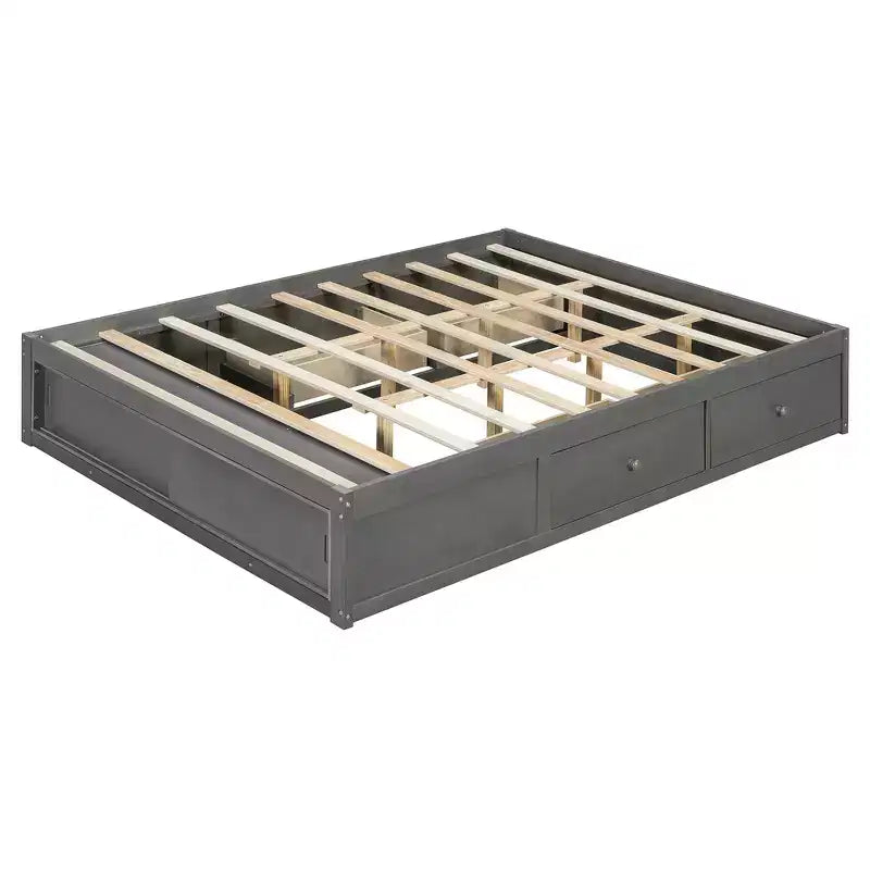 Cadre de lit plateforme grand lit Whisen avec 4 tiroirs de rangement et rangement dans le pied de lit