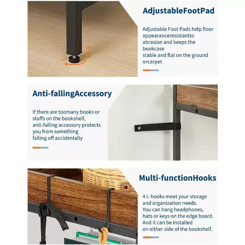 5-stufiges L-förmiges Eckbücherregal, 65 Zoll, industrielles Bücherregal aus Holz und Metall (Rustikbraun), wendiger Stauraum für Wohnzimmer, Schlafzimmer und Arbeitszimmer