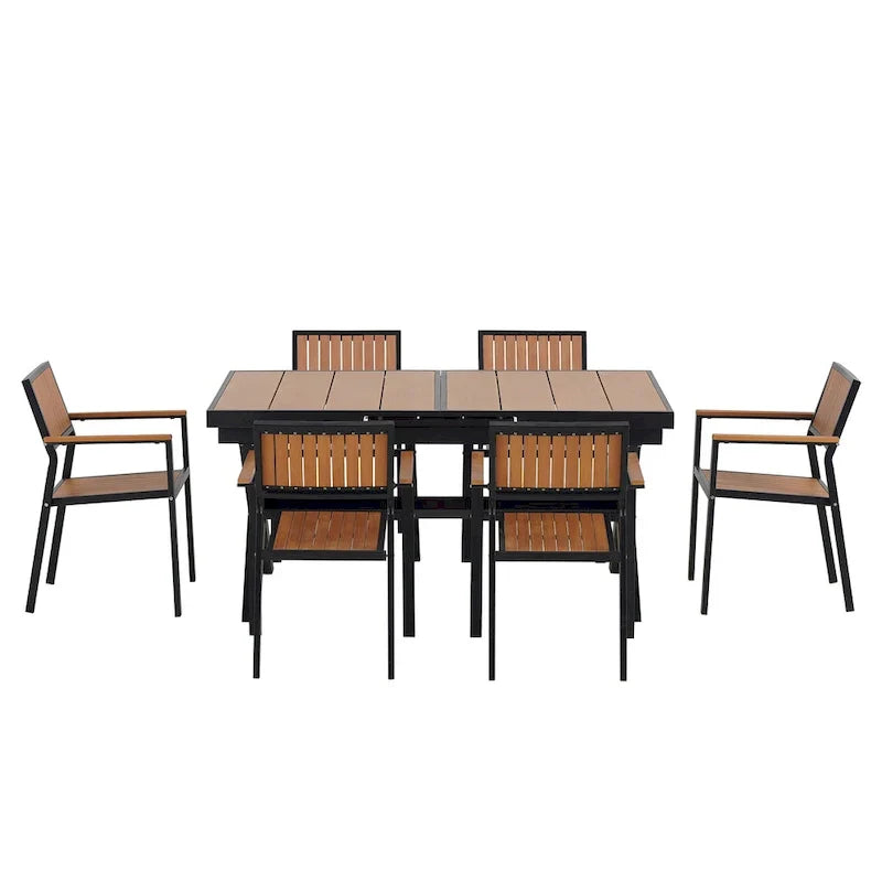 Ensemble de repas d’extérieur extensible 7 pièces avec table extensible et 6 fauteuils
