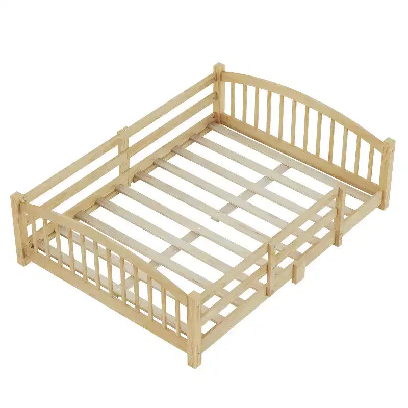 Lit Montessori bas Luxystar, taille grand lit, avec barrières de sécurité et tête de lit