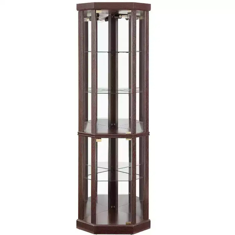 Hoekvitrinekast met glazen deuren en planken, hoekvitrine voor de woonkamer