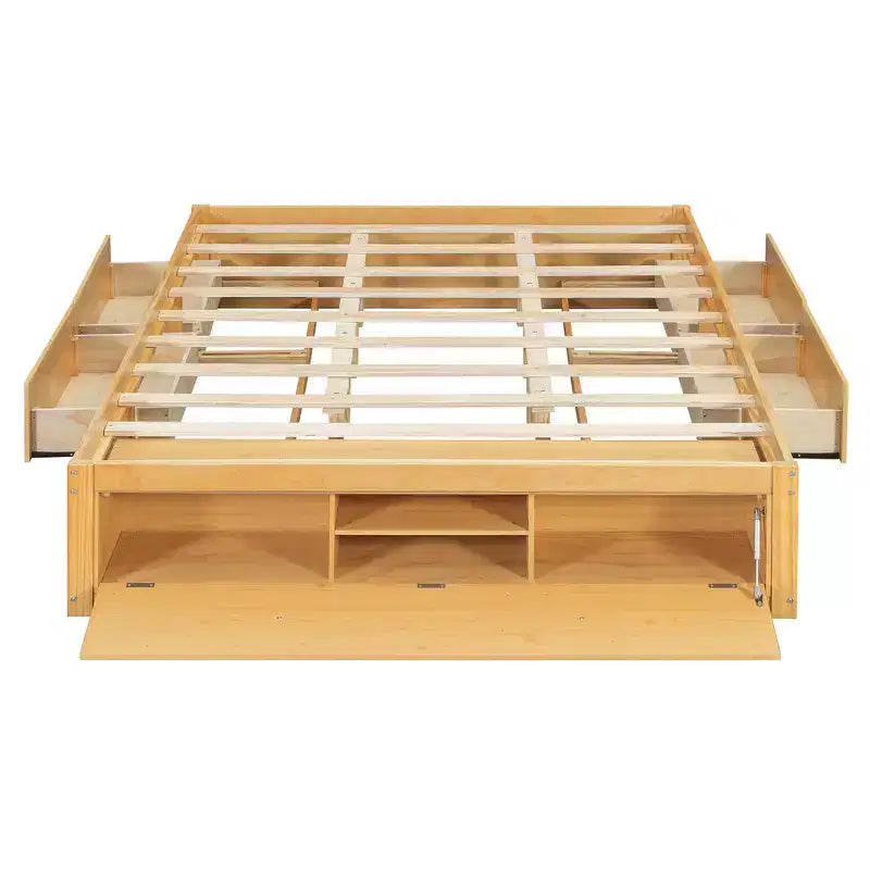 Cadre de lit plateforme grand lit Whisen avec 4 tiroirs de rangement et rangement dans le pied de lit