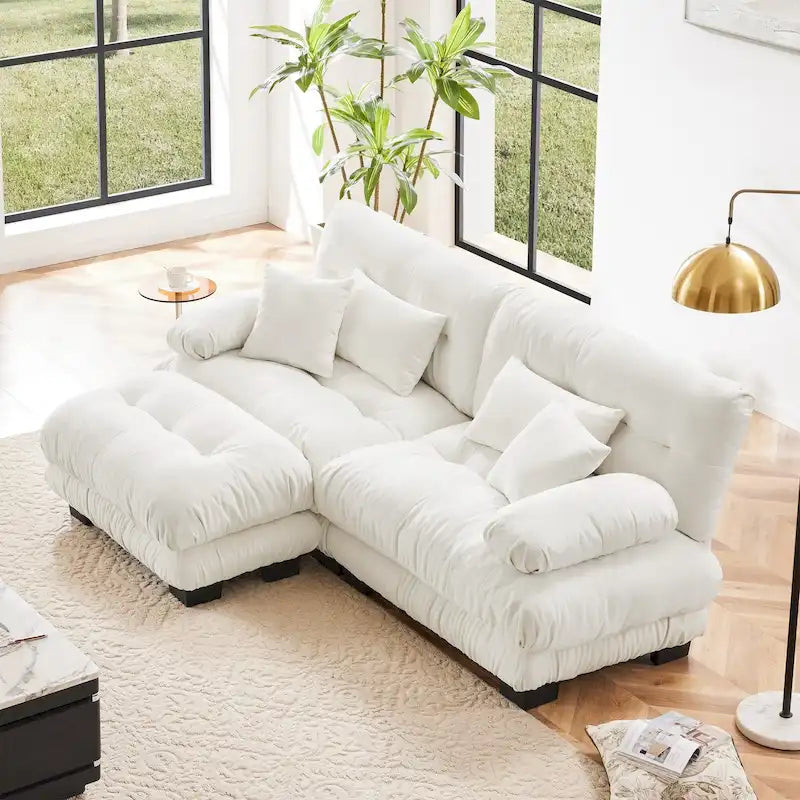 L-förmiges Zweisitzer-Sofa mit Chenille-Bezug und Lendenkissen
