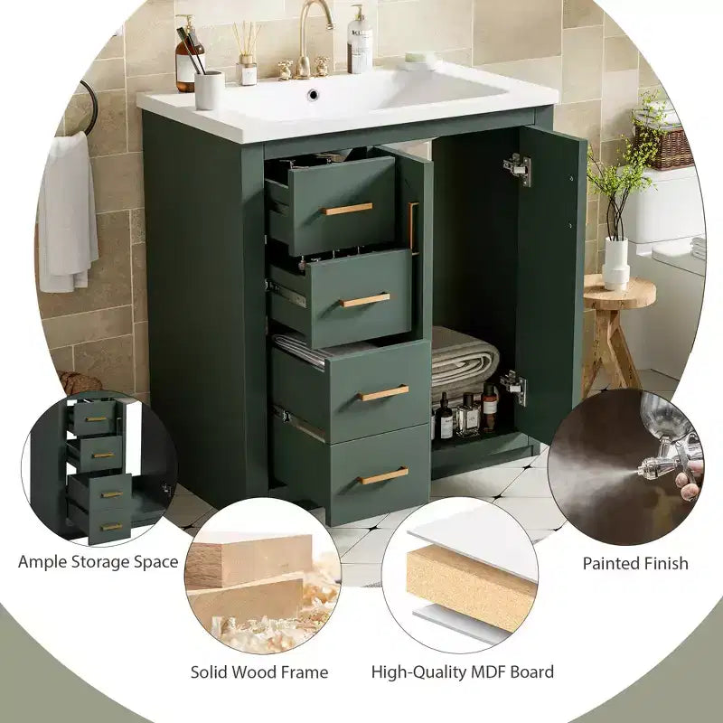 30 Badezimmer-Waschtischunterschrank mit einem Waschbecken, Schrank und 3 Schubladen ??Schwarz / Blau / Grün / Indigo / Weiß