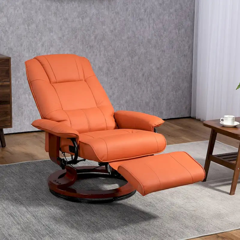 Fotel rozkładany HomCom ze skóry ekologicznej, z regulowanym ręcznym mechanizmem i obrotową podstawą, z wygodnym podnóżkiem
