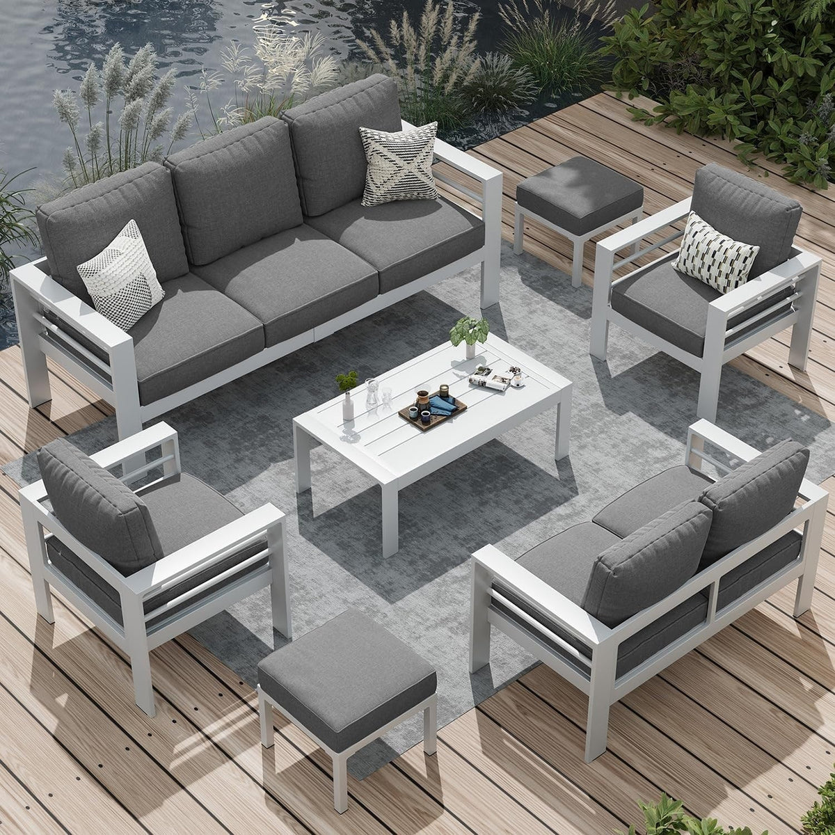 Ensemble de mobilier de jardin en aluminium AECOJOY de 7 pièces, salon de jardin