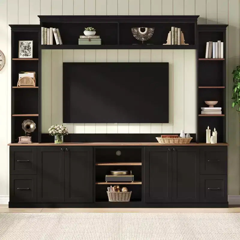 Meuble mural de divertissement de style champêtre ModernLuxe 4 en 1, compatible avec les téléviseurs jusqu'à 70, meuble TV et console multimédia avec étagères réglables et tiroirs
