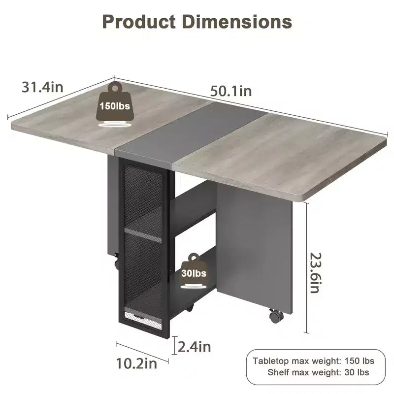Klapptisch für die Küche, platzsparender Esstisch, ausziehbarer Küchentisch mit Klappplatten und 6 Rollen für kleine Räume