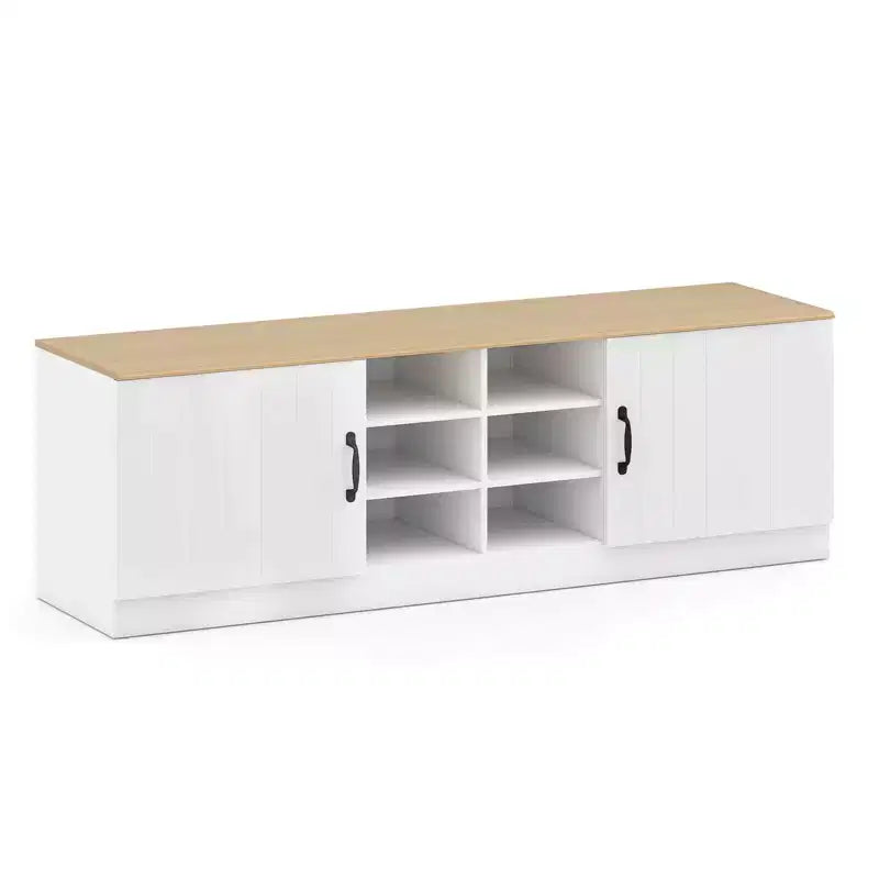 Schuhbank mit 2 Türen, verstellbaren Ablagen und verborgenem Stauraum, Natur + Weiß/Weiß